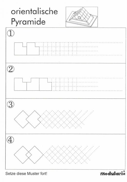 Orientalische Pyramide - Muster 1 - 4 - räumliches Legespiel / Modularix-System mit 18 Bauelementen zur Förderung von Motorik, Konzentration und dreidimensionalen Denken Orientalische Pyramide - Muster 1 - 4 - für Kinder und Senioren
