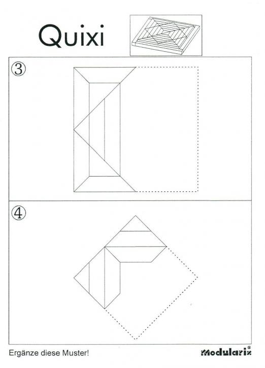 Modularix Quixi - Muster 3, 4 - räumliches Legemosaik, das mit wenigen Formen die Raumwahrnehmung sowie das dreidimensionale Denken fördert Modularix Quixi - Muster 3, 4 - für Kinder und Senioren