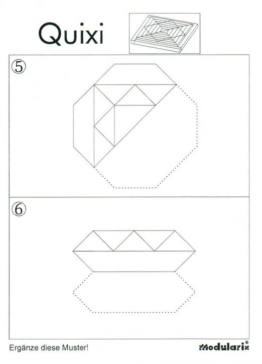 Modularix Quixi - Muster 5, 6 - räumliches Legemosaik, das mit wenigen Formen die Raumwahrnehmung sowie das dreidimensionale Denken fördert Modularix Quixi - Muster 5, 6 - für Kinder und Senioren