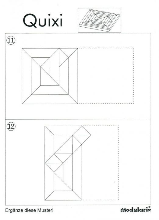 Modularix Quixi - Muster 11, 12 - räumliches Legemosaik, das mit wenigen Formen die Raumwahrnehmung sowie das dreidimensionale Denken fördert Modularix Quixi - Muster 11, 12 - für Kinder und Senioren