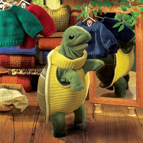 Folkmanis Handpuppe Schildkröte mit Rollkragen - Die berühmten Handpuppen von Folkmanis zeichnen sich aus durch ihre hohe Qualität und besondere Liebe zum Detail. Handpuppe - original Folkmanis - Schildkröte mit Rollkragen