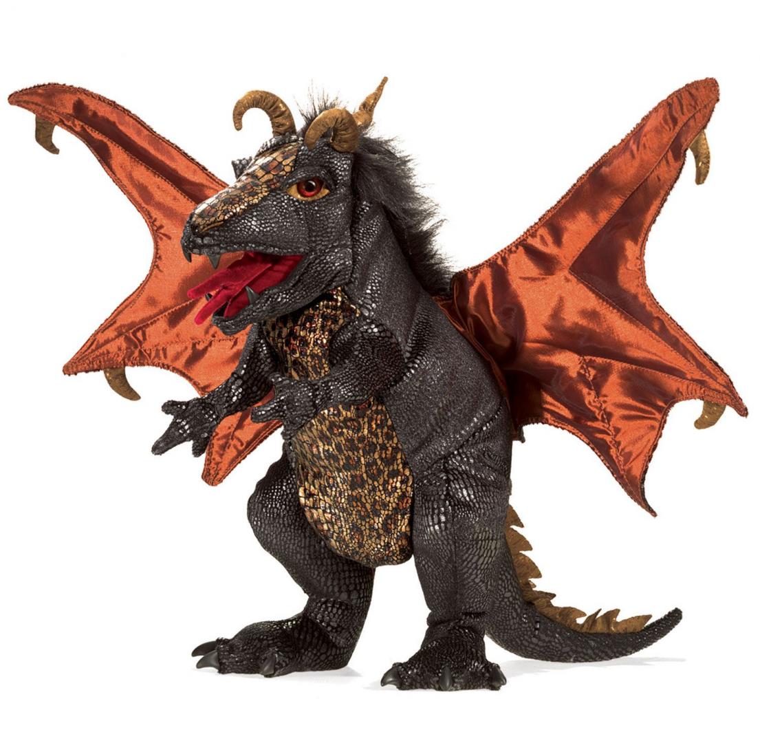 Schwarzer Drache Handpuppe Folkmanis - Die sehr realistisch aussehenden Tier-Handpuppen von Folkmanis zeichnen sich aus durch ihre hohe Qualität und besondere Liebe zum Detail. Schwarzer Drache Handpuppe Folkmanis