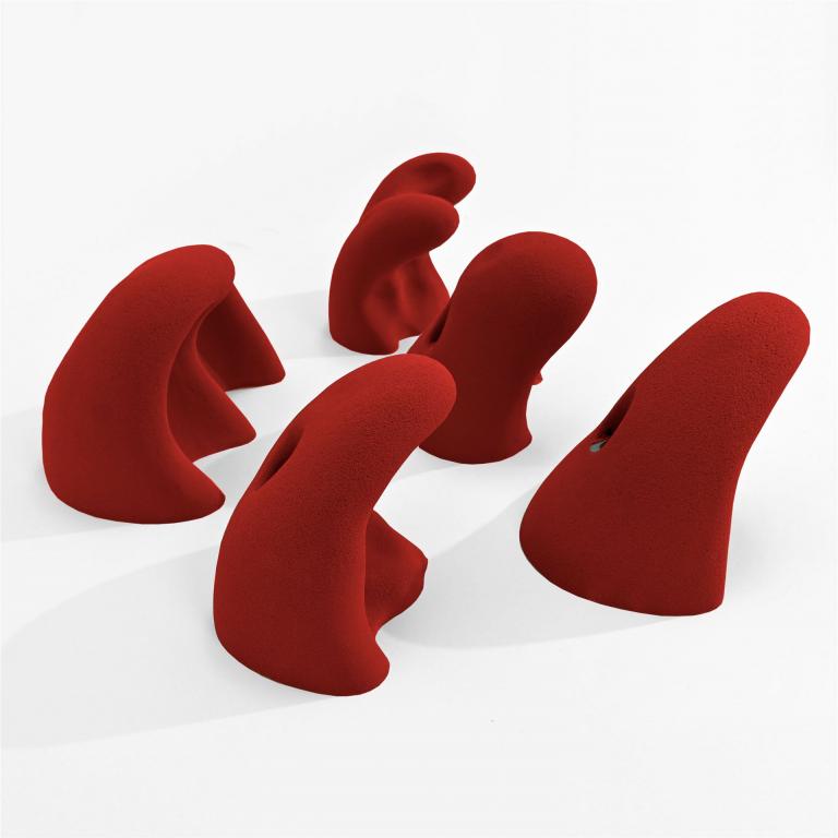 Henkel-Klettergriffe-Horn-Set-in rot - ergonomisch geformte Griffe, die man gut greifen kann