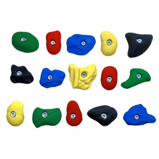 Schulklettergriffe - mittel 2 - bunt gemischt - Klettergriffe-Set, welches für die Anforderungen am Schulkletterbetrieb zusammengestellt wurde