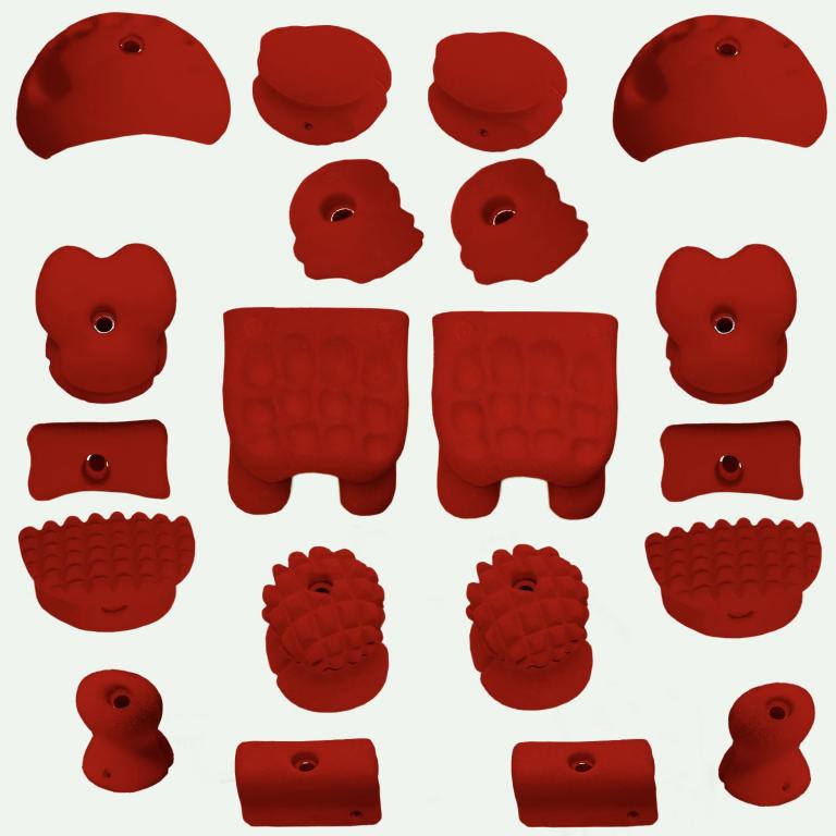 Therapie-Klettergriffe-Set 20 - rot - Klettergriffe mit besondere Oberflächenformen und Haltemöglichkeiten