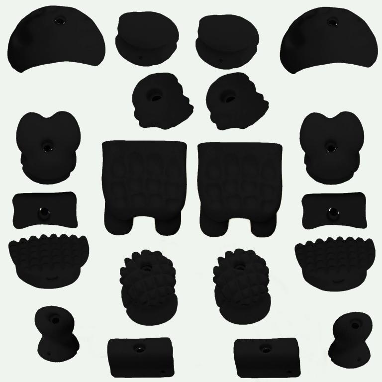 Therapie-Klettergriffe-Set 20 - schwarz - Klettergriffe mit besondere Oberflächenformen und Haltemöglichkeiten