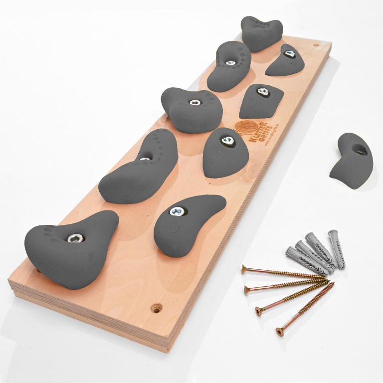 Trainingsboard Leicht - grau - stabiles Kletterboard mit 9/10 Klettergriffen
