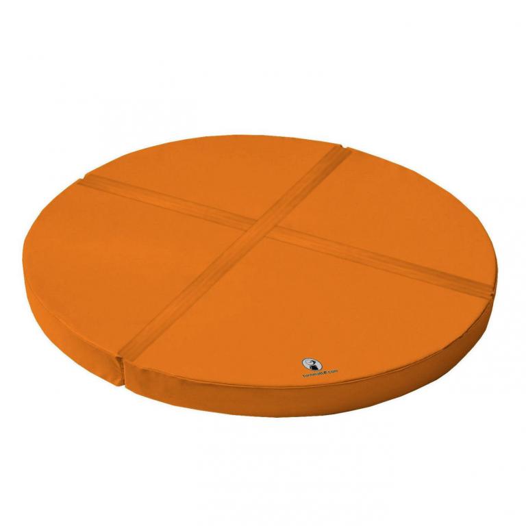 Weichbodenmatte rund 4-tlg. - orange - die Viertelkreise werden mit einem Klettstreifen miteinander verbunden